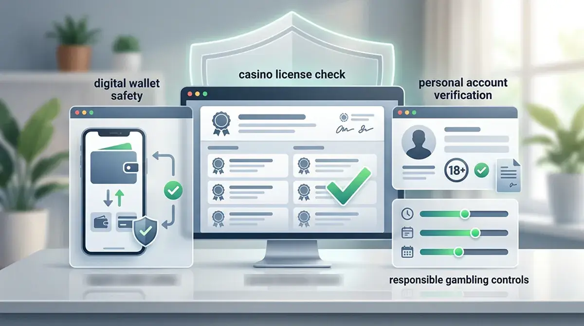 Process illustration of a Skrill wallet payment passing through casino cashier and verification gates